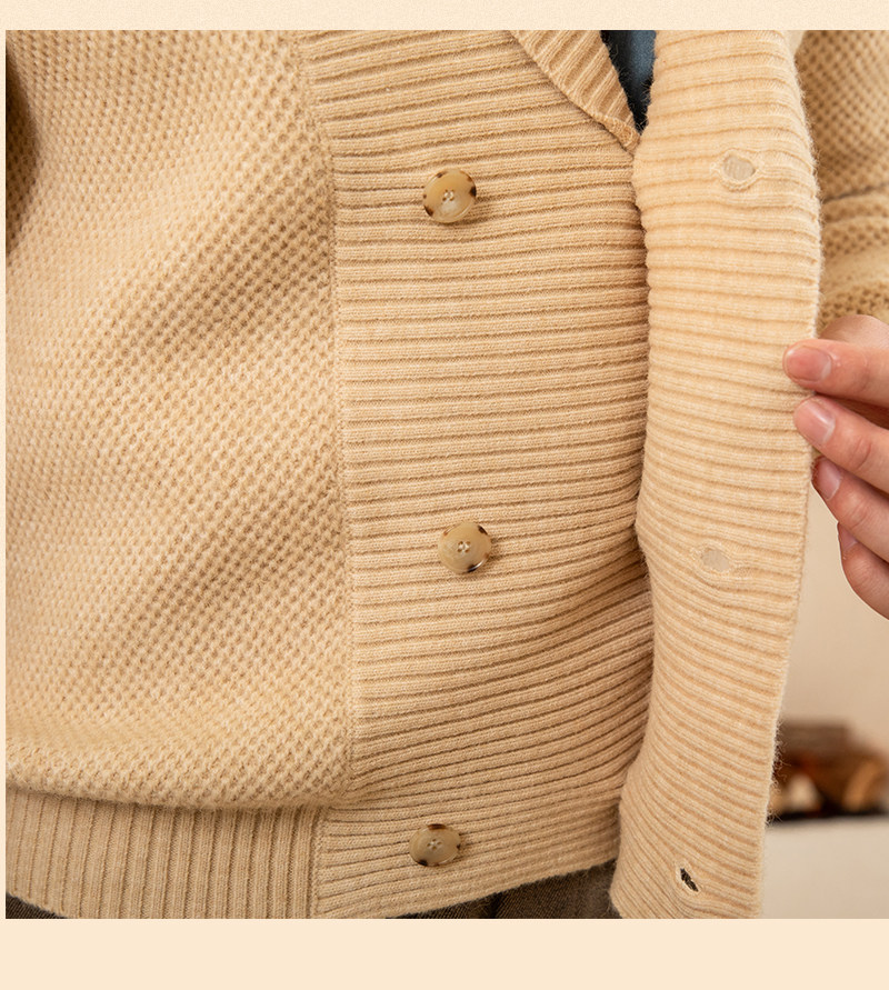 Mr. deer drei gestrickte Mantel Schal kragen Zweireiher Pullover warme Herbst und Winter Wolle Strickjacke Retro modische Jacke – Detail 17