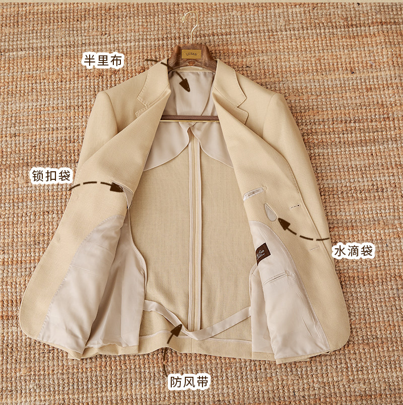 Hirsch Sanxian Business-Stil Entspannung nicht bügeln Leinen Tencel gemischt Fischgräten muster Anzug Jacke Herren Freizeit anzug trendy – Detail 6