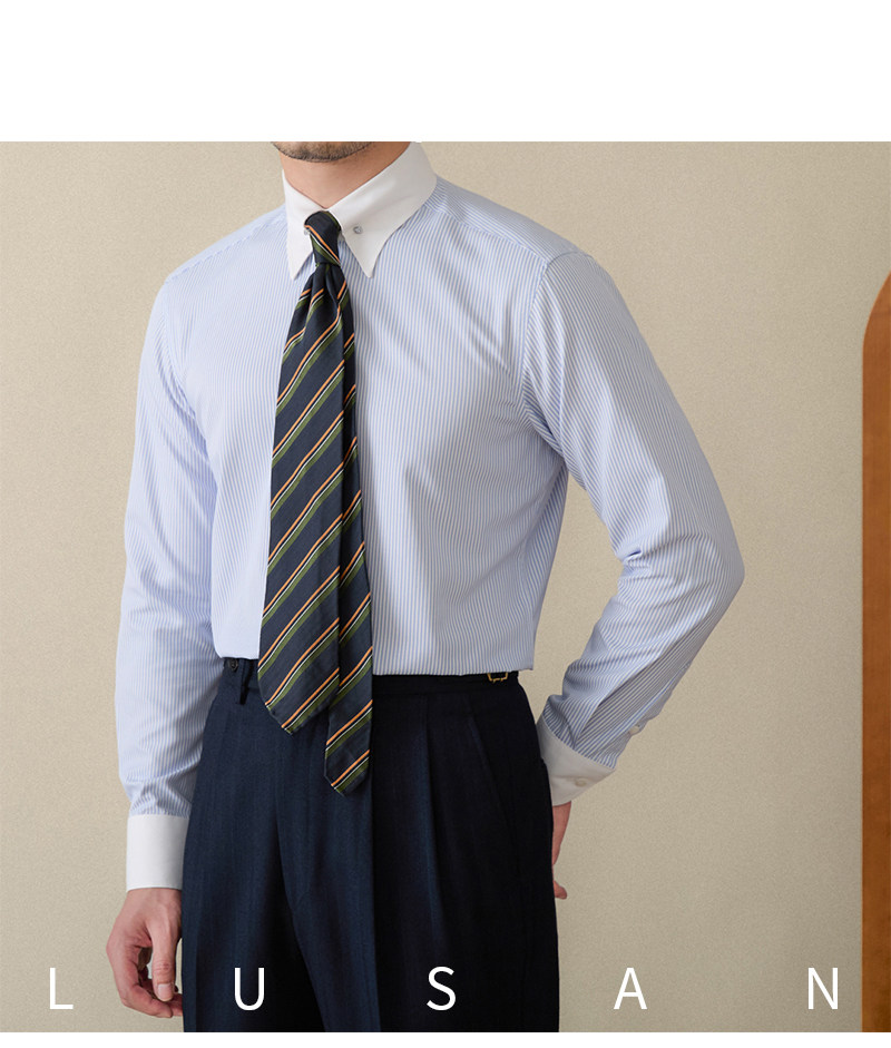 Italienisches Business-Hemd mit farblich passendem Pinhole-Kragen, bügelfrei, gestreift, langärmelig, britisches Slim-Fit-Pendlerhemd für Herren – Detail 33