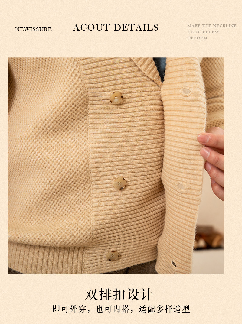 Mr. deer drei gestrickte Mantel Schal kragen Zweireiher Pullover warme Herbst und Winter Wolle Strickjacke Retro modische Jacke – Detail 6