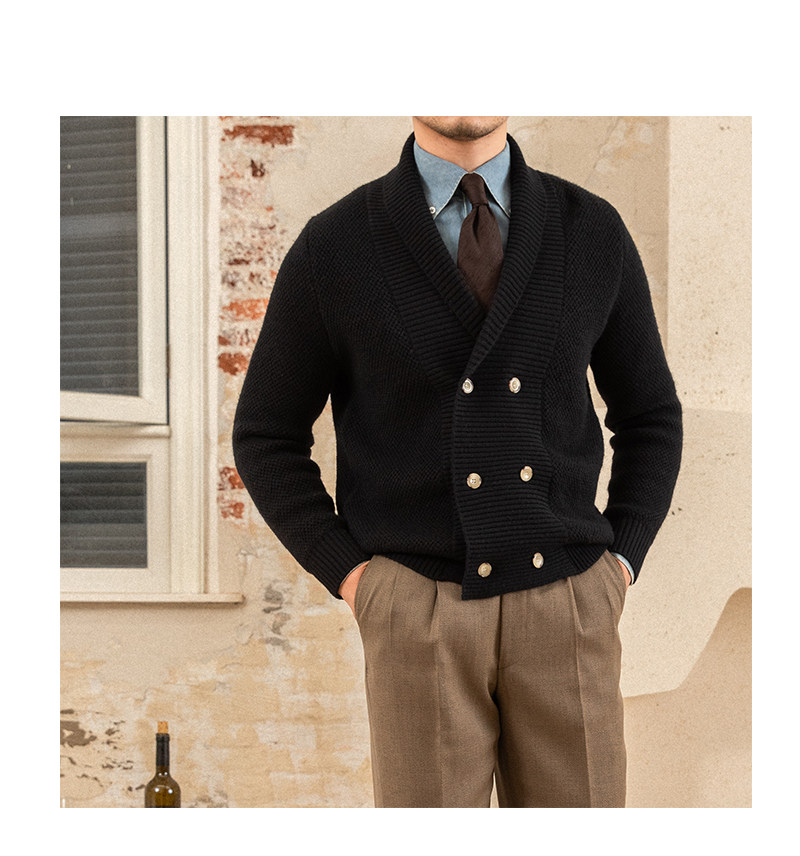 Mr. deer drei gestrickte Mantel Schal kragen Zweireiher Pullover warme Herbst und Winter Wolle Strickjacke Retro modische Jacke – Detail 35