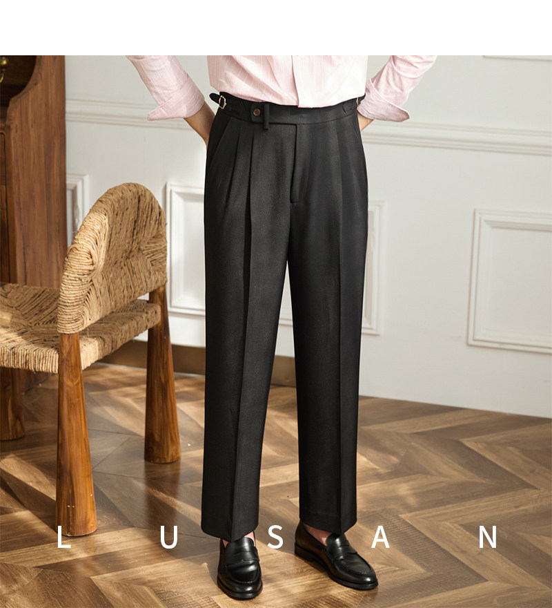 Business-Pendler All-Match-Freizeit hose mit weitem Bein, atmungsaktive, nicht bügelnde, britische, lockere Western hose mit hoher Taille für Männer – Detail 39
