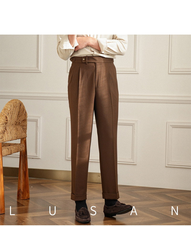 Männer Pendler All-match Neapel Hohe Taille Micro Gerade Casual Hosen Retro Herbst Business Hosen – Detail 23