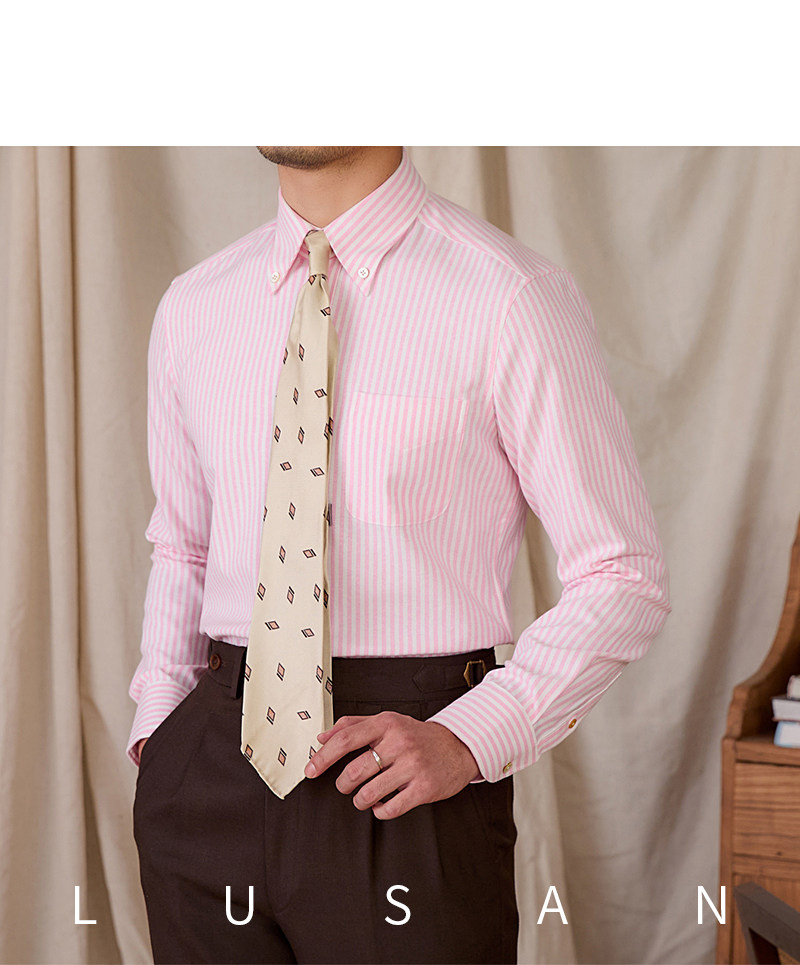 Slim-Fit-Langarmhemd aus Oxford-Baumwolle, gestreift, atmungsaktiv, lässig, Business-Hemd, Gentry IVY Herren – Detail 39