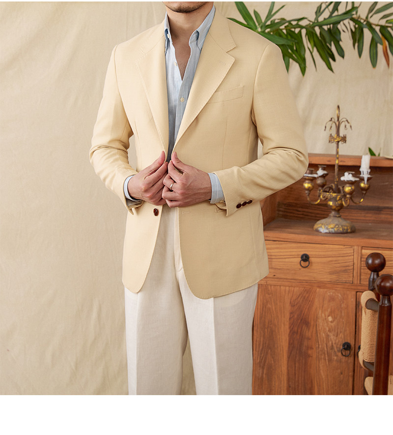Hirsch Sanxian Business-Stil Entspannung nicht bügeln Leinen Tencel gemischt Fischgräten muster Anzug Jacke Herren Freizeit anzug trendy – Detail 30