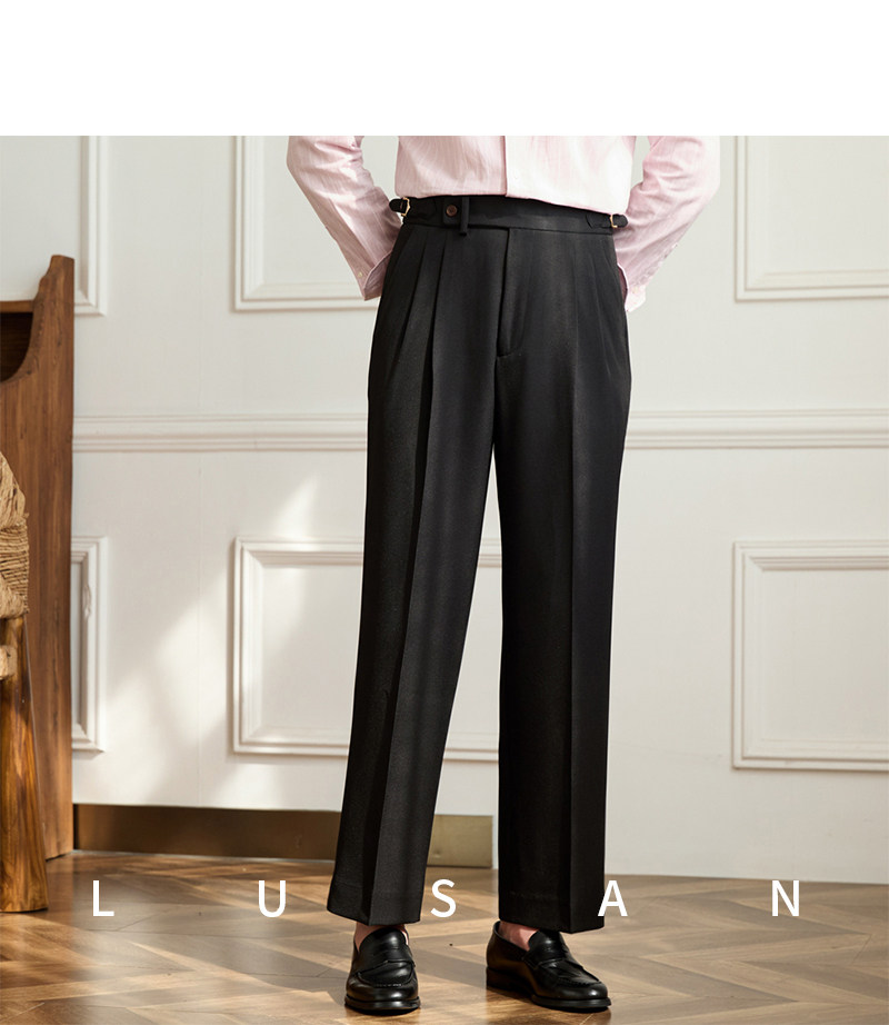 Business-Pendler All-Match-Freizeit hose mit weitem Bein, atmungsaktive, nicht bügelnde, britische, lockere Western hose mit hoher Taille für Männer – Detail 34
