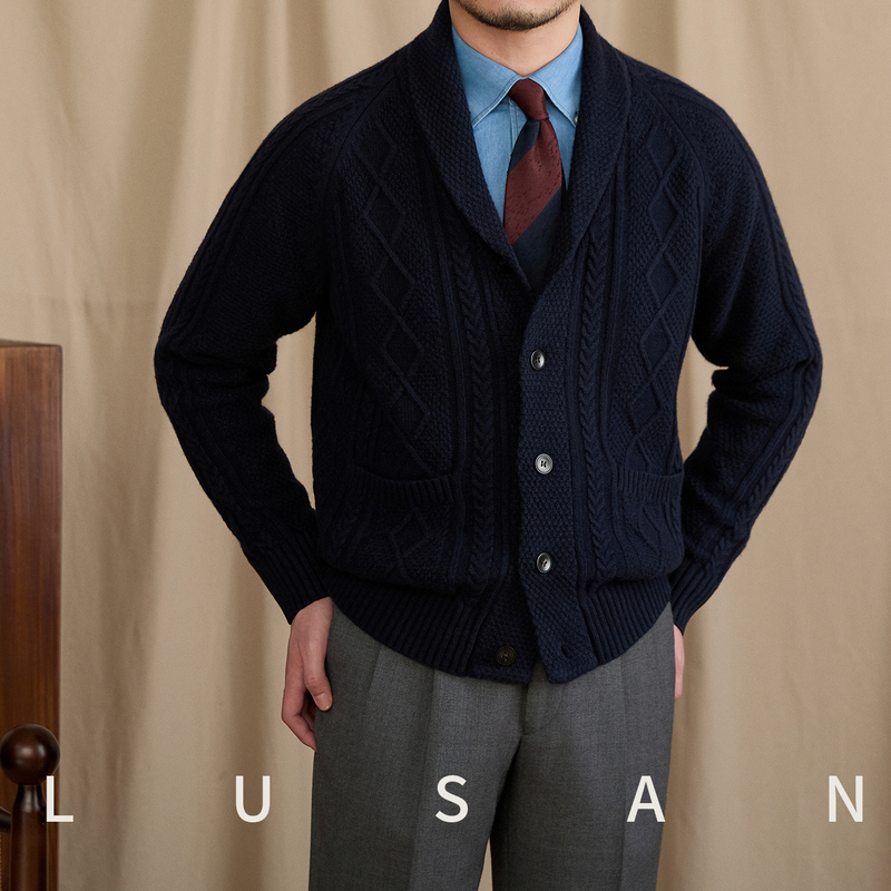 Mr. Lu San's Autumn and Winter Vintage British-Style Casual Jacquard Wool Blend Sweater Jacket Italian-Style Cardigan for Men