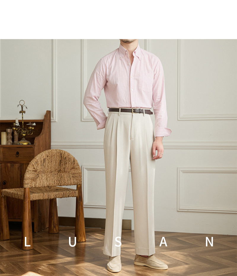 Vintage doppelt plissierte breite Bein nicht bügeln drapierte Freizeit hose Business Pendler atmungsaktive hohe Taille trend ige Herren hose – Detail 22