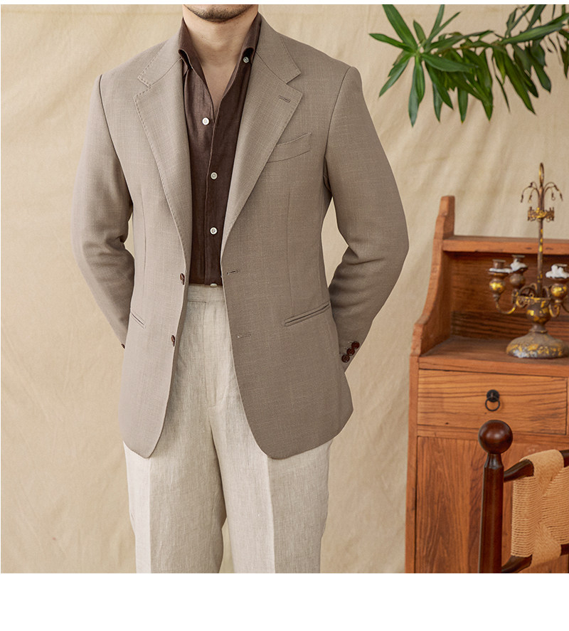 Hirsch Sanxian Business-Stil Entspannung nicht bügeln Leinen Tencel gemischt Fischgräten muster Anzug Jacke Herren Freizeit anzug trendy – Detail 39