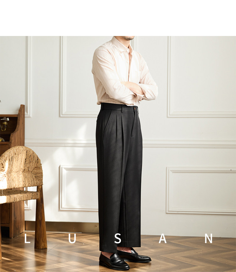 Vintage doppelt plissierte breite Bein nicht bügeln drapierte Freizeit hose Business Pendler atmungsaktive hohe Taille trend ige Herren hose – Detail 34