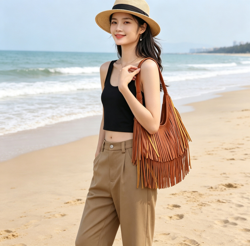 European and American Western-Style Tassel Bags, Women's Crossbody Bags, European Women's Handbags, Personalized Soft Leather Handmade Shoulder Bags, Niche Fashion
