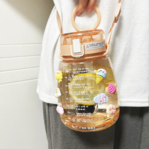 Net Red big belly cup large-capacity water cup female student summer season portable tea compartment drain bottle strap straw high temperature resistance