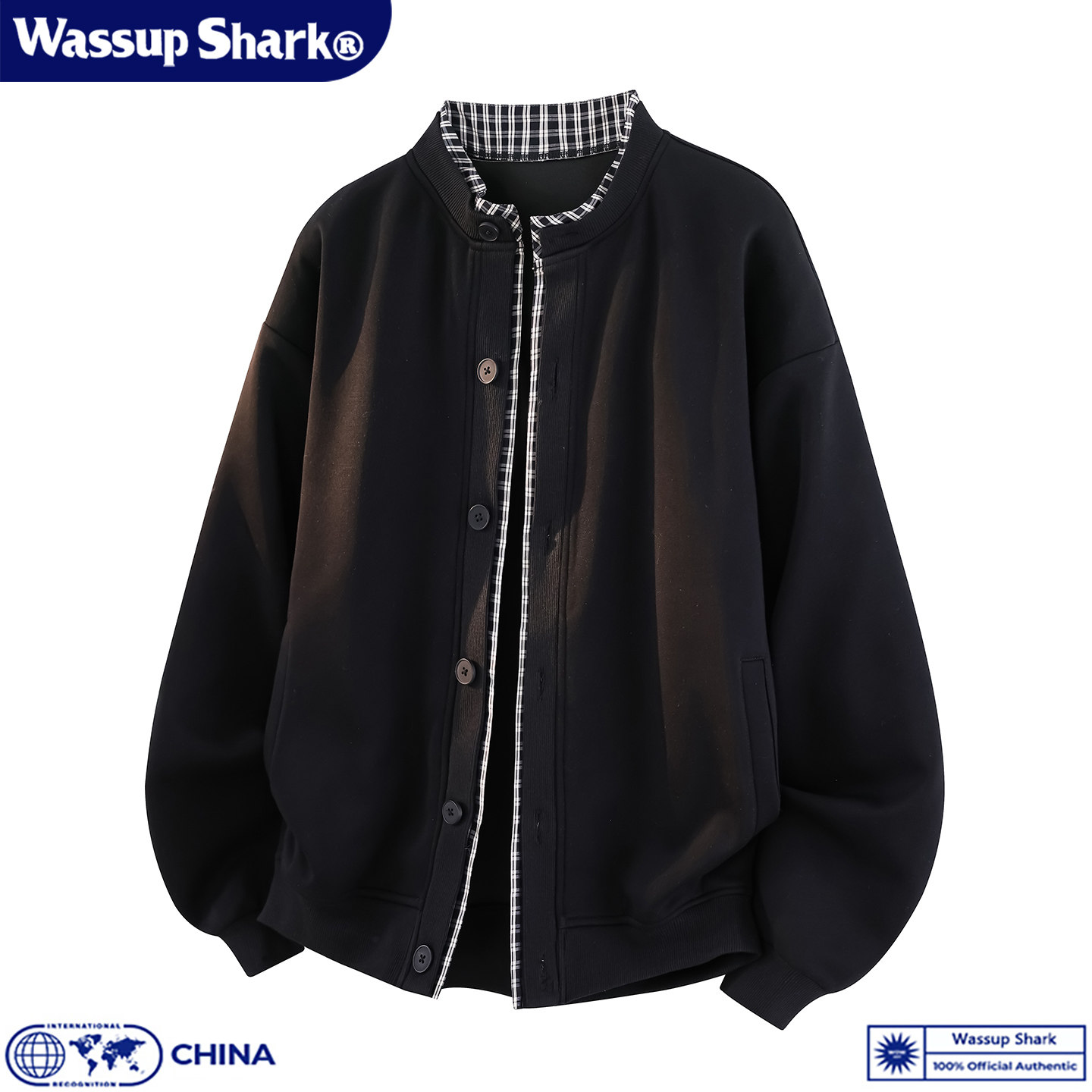 Wassup Shark/ американский повседневный клетчатый поддельный жакет-кардиган из двух частей, мужская весенне-осенняя свободная куртка большого размера, тренд