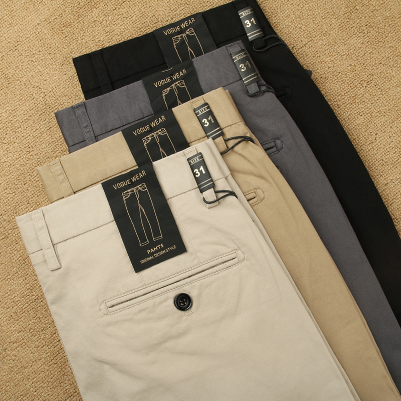 Spring and Summer New Men's Casual Pants, Pure Cotton Twill, Sweat-Absorbent, Breathable, Straight-Leg, Stretchy, Thin, Mid-Waist Trousers for Young and Middle-Aged Men