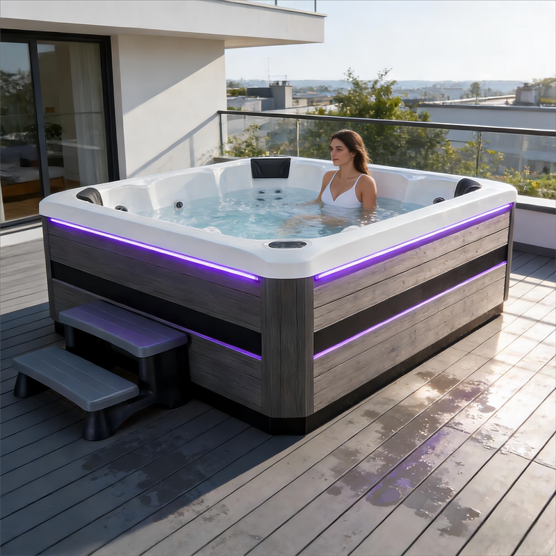 Ocean Shell Outdoor Massage Bathtub Villa Courtyard Freestanding Lighted Acrylic Square Thermostatic Spa Soaking Pool