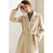 Beige double-sided cashmere coat, women's mid length high-end wool double-sided plush coat, slim fit and retro style