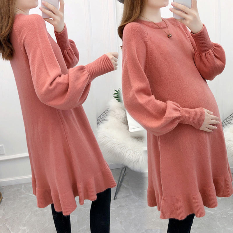 Western-Style Maternity Wear, Autumn and Winter Suits, Fashionable Sweater Dresses, Women's Tops, Mid-Length Winter Clothes, Knitted Bottoming Shirts
