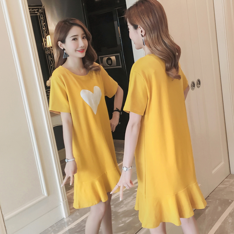 Maternity dress spring and summer new fashion Korean version loose top mid-length version large size maternity dress summer skirt