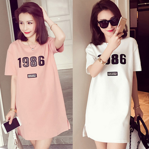 Maternity Dress Summer Tops Cotton Letter Maternity T-Shirts Mid-Length Short Sleeves Large Size Loose Thin Summer T-Shirts