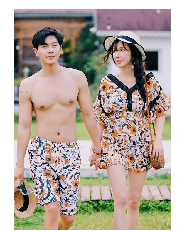 Cặp đôi đồ bơi nữ bikini mới ba mảnh bảo thủ che bụng đi nghỉ mát bên bờ biển quần nam áo tắm nóng bỏng đồ đôi nam nữ đi biển