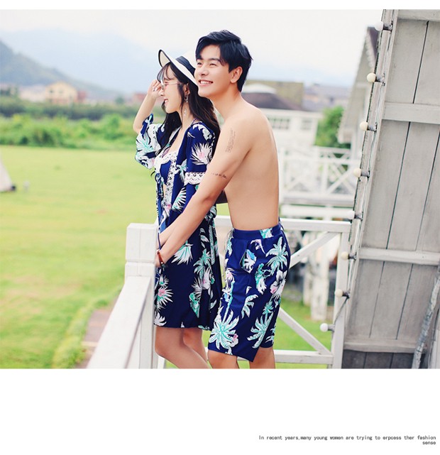 Áo len đôi retro áo tắm nữ bikini ba mảnh mảnh mai che bụng đi biển đi biển đồ đi biển cho cặp đôi