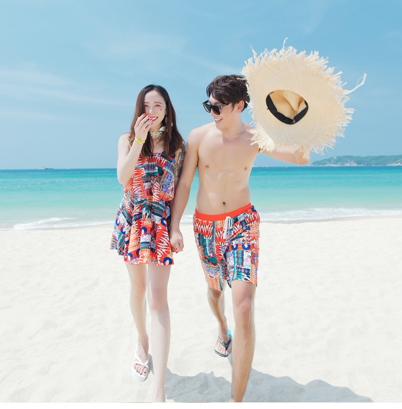 Cặp đôi đồ bơi nữ bộ đồ đi biển 2017 váy một mảnh kiểu phẳng góc bảo thủ mỏng che bụng bầu ngực nhỏ quyến rũ 	đồ đôi đi biển màu trắng	