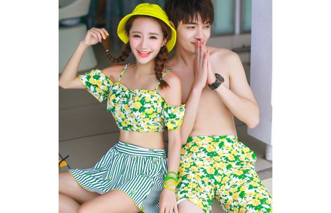 Cặp đôi đồ bơi ba mảnh phù hợp với quần đi biển nam nữ ngực nhỏ tụ tập bikini bên bờ biển đồ bơi mới 	đồ đôi đi biển big size