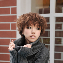 Wig female short hair handsome short curly hair fluffy face repair spicy mom hairstyle Korean wig set corn perm realistic and natural