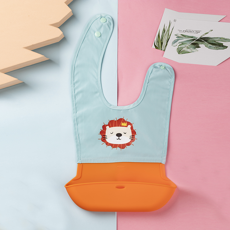 Adjustable waterproof stereo eating containment pocket baby large number of silicone rubber bib waterproof baby coveting dinner bib for children's spat circumference