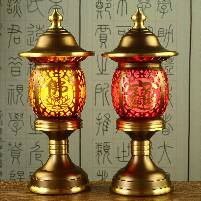 Pure bronze Buddha front for the lamp for the chaebol lantern Buddha Hall for the Buddha lamp Changming lamp Electric candle lamp plug-in Electric a pair of household indoor-Taobao