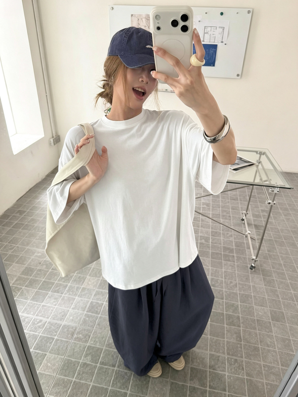 Ratd Original Custom-Made Summer Minimalist Style All-Cotton T-Shirt, American-Style Loose Fit, Slimming Oversized T-Shirt, Short-Sleeve Top