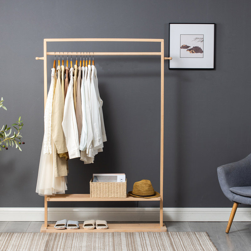 Log unpainted floor solid wood coat rack Nordic ins bedroom hanger net red children's light luxury hanger rack