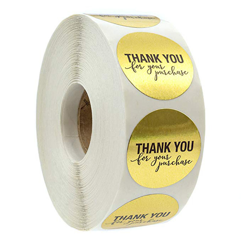Round Gold Foil Thank You Stickers Fruit Bread Cake Milk Tea Label Calligraphy Print 500 Labels Per Roll