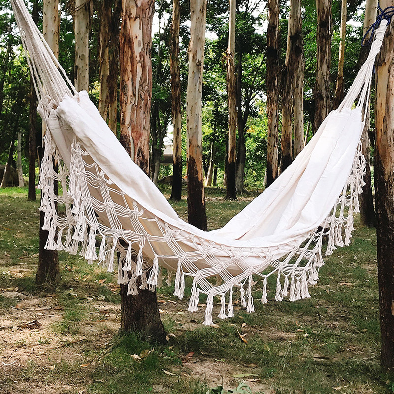 Net Red Ins Wind Picnic Hammock White Outdoor Camping Home Thickened Canvas Flutshaker swing Anti-side flap