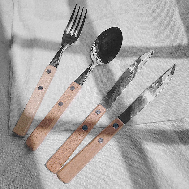 In wind tableware set knife and fork spoon three pieces of Nordic wind Western food steak household high-grade light luxury stainless steel