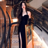 Элегантное элитное сексуальное черное бархатное вечернее платье, изысканный стиль