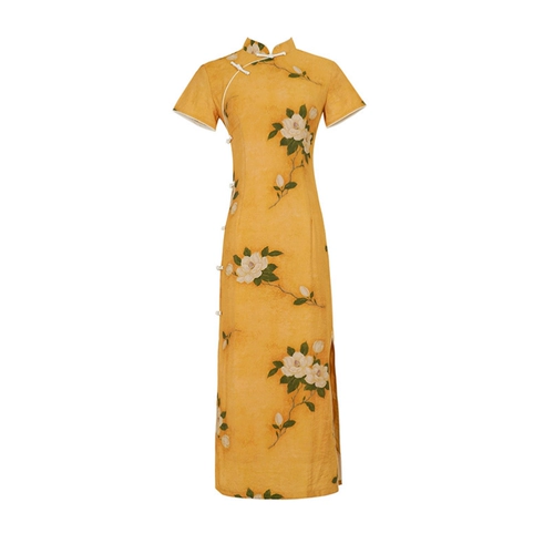 Легкое ципао, элитное платье, китайский стиль, 2025 года, светлый стиль, в цветочек