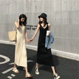 Демисезонное длинное шерстяное платье, трикотажная майка, средней длины