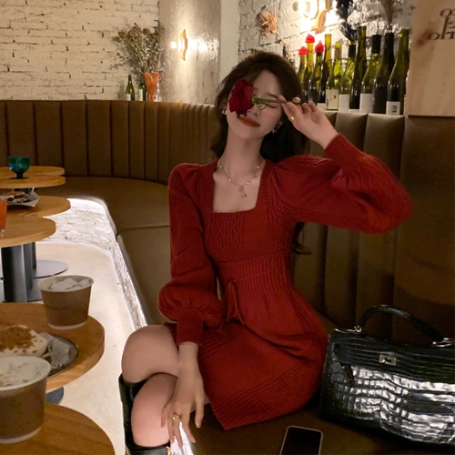 Длинное летнее шерстяное платье, красный оберег на день рождения, трикотажное платье, длина миди, средней длины