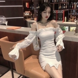 Дизайнерская сексуальная юбка, белое сексуальное платье, изысканный стиль, в обтяжку, с акцентом на бедрах, открытые плечи