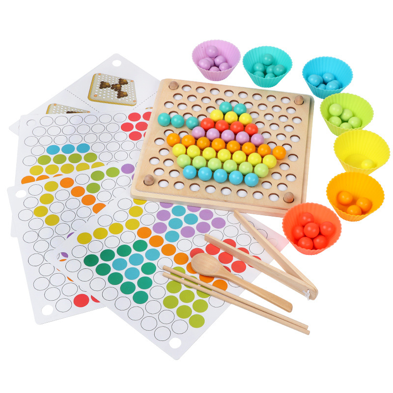 Wooden magnetic clip beads fishing puzzle beaded four-in-one toy to exercise baby's hand-eye coordination and concentration