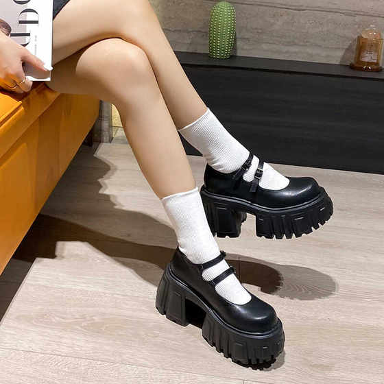 超高厚底玛丽珍鞋女矮子乐小个子粗跟高跟单鞋增高10厘米小皮鞋子