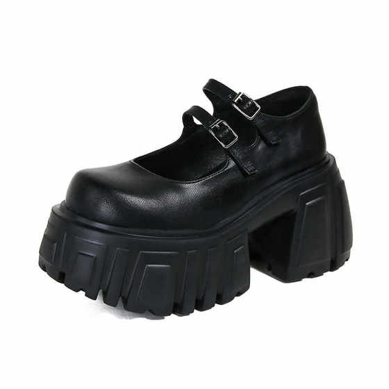 超高厚底玛丽珍鞋女矮子乐小个子粗跟高跟单鞋增高10厘米小皮鞋子