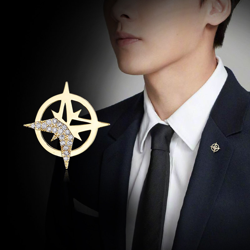 Six-pointed star brooch Men's suit corsage small collar pin shirt collar buckle ins tide personality badge buckle xongzhen