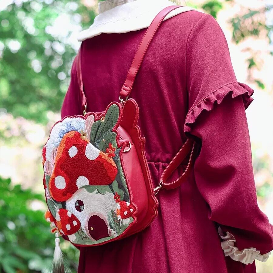 [ Clearance Sale ] Heavy-Duty 3D Embroidered Mushroom Backpack Lolita Bag Women ' s Forest Vintage - Thumbnail 5