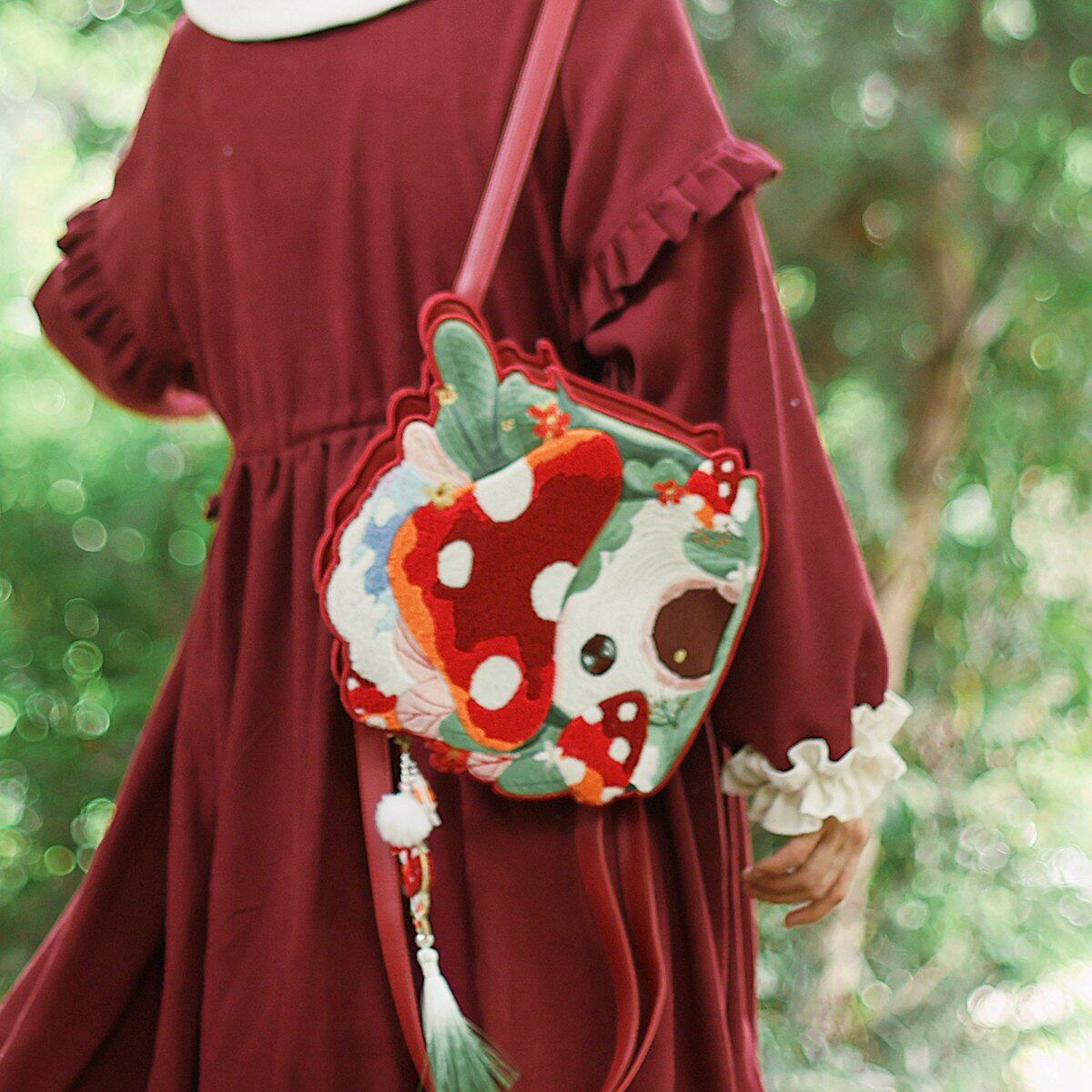 [ Clearance Sale ] Heavy-Duty 3D Embroidered Mushroom Backpack Lolita Bag Women ' s Forest Vintage