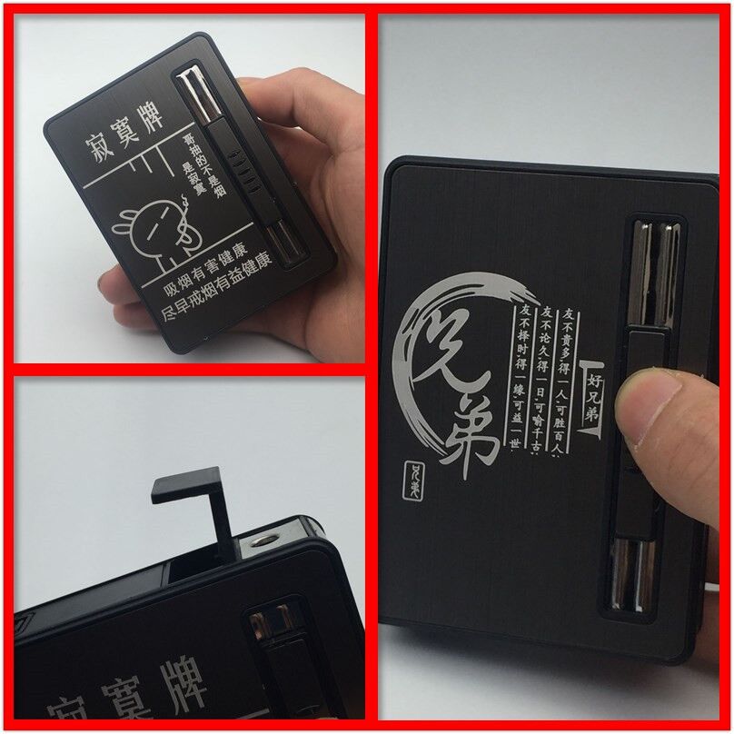 10 gậy tự động bom khói kim loại hộp thuốc lá đen chải hợp kim nhôm siêu mỏng với chữ thuốc lá nhẹ hơn gió - Bật lửa hộp quẹt khò