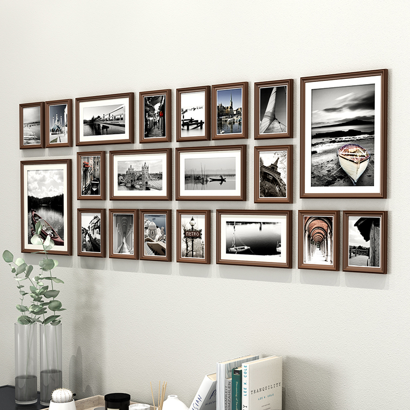 Solid Wood Photo Wall, No-Drill Photo Wall, Picture Frame Wall, Company Culture Wall, Background Wall Decoration Frame, Wall Hanging Combination