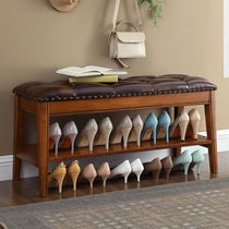 American solid wood shoe stool Shoe cabinet soft bag cushion European shoe rack stool Into the door to wear shoes stool Household shoe stool