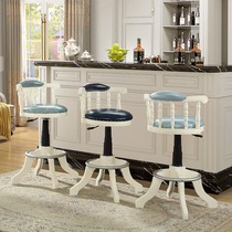 European bar chair lifting chair Light luxury solid wood backrest rotation is now simple American high stool Home bar chair